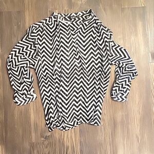 A.N.A 2X Sheer Chevron Long Sleeve Blouse